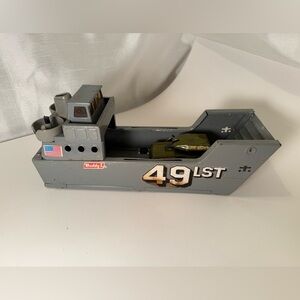 Vintage Buddy L Metal Navy 49 LST Carrier And Buddy Metal Army Tank!